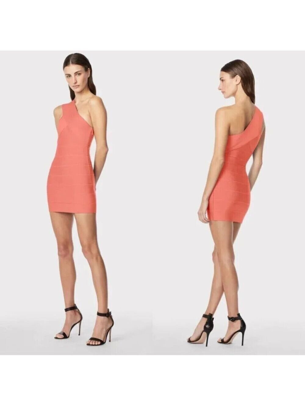 NWT Herve Leger One Shoulder Mini Bandage Dress in Deep Sea Coral Size XL
